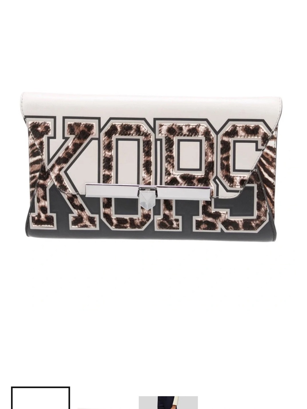 Michael Kors White, Black & Leopard-Print Logo Clutch